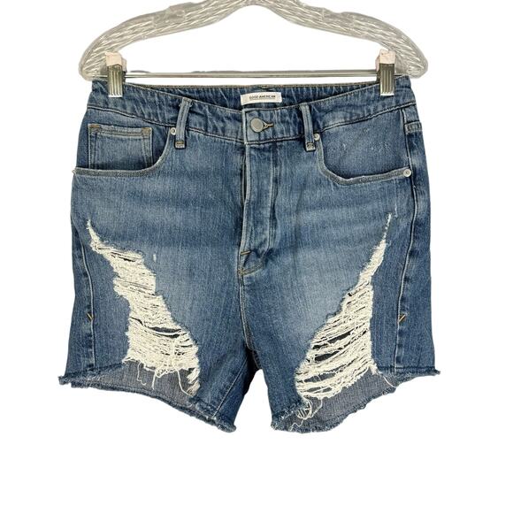 Good American The Bombshell Ripped Cutoff Denim Shorts - Picture 1 of 7